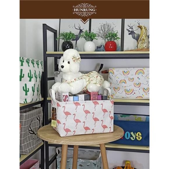 HUNRUNG Rectangle Storage Basket Cute Canvas Organizer Bin for Pet/Children - Picture 6 of 8